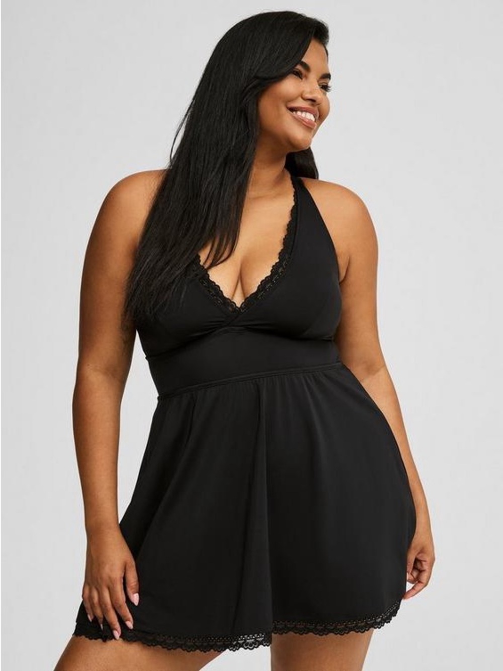 torrid Black Lace-Trim Halter swim suit